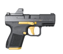 Canik METE MC9 Micro Compact Size 3.18inch Barrel Matte Black Finish With Gold Accents Optic Ready  2 Mags 15-12Rd  MeCanik M01 Mounted
