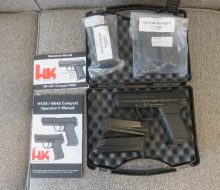 OPEN CASE SHOWING PISTOL AND PAPERWORK AND TOTAL OF 6 MAGAZINES